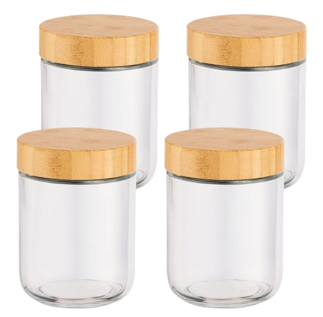 4 Piece Overnight Oat Jars - Airtight Glass Storage Containers with Bamboo Lids 470ml