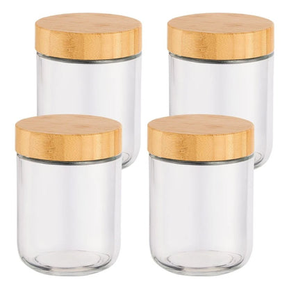 4 Piece Overnight Oat Jars - Airtight Glass Storage Containers with Bamboo Lids 470ml