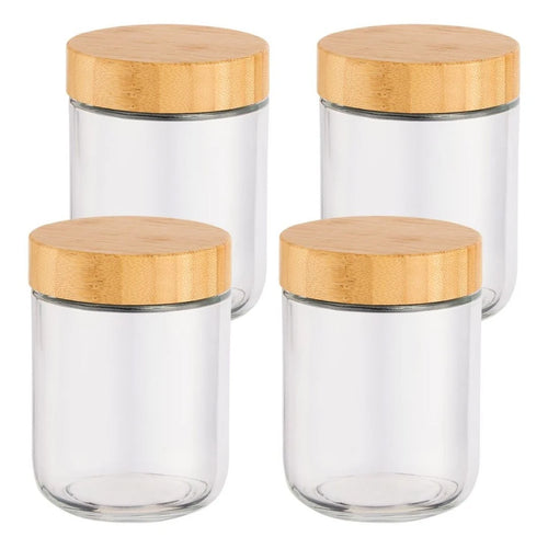 4 Piece Overnight Oat Jars - Airtight Glass Storage Containers with Bamboo Lids 470ml