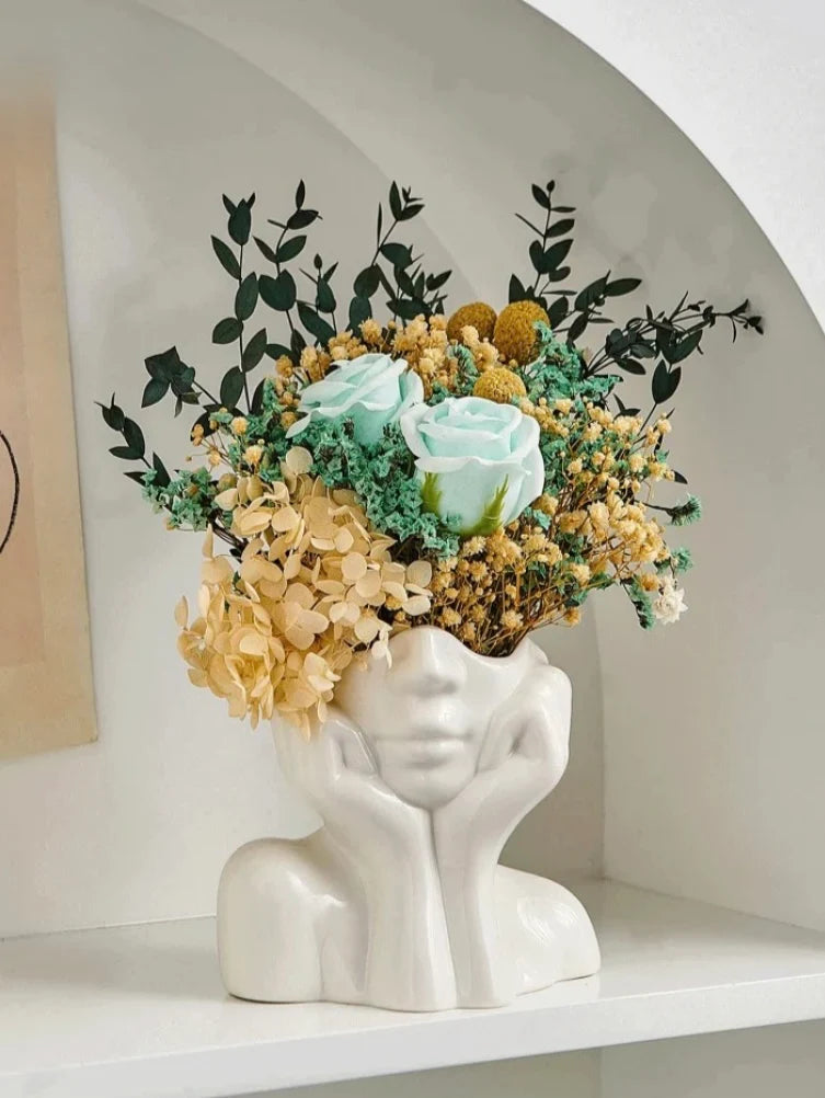 Female Head Half Chest Ceramic Vase - Modern Nordic Decor