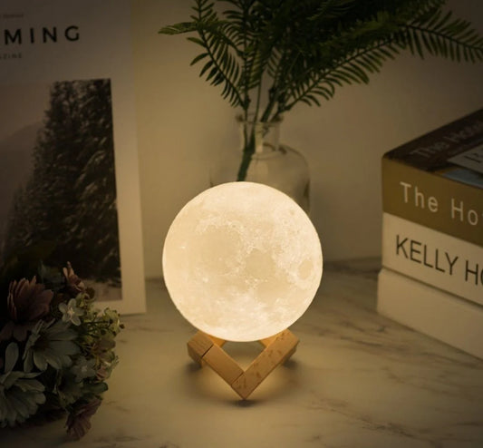 3D Moon Lamp - Color Changing LED Night Light with Wood Stand