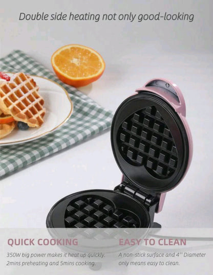 Mini Pink Heart Waffle Maker - 350W Nonstick 4 Inch