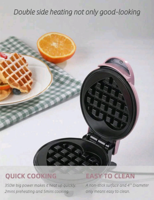 Mini Pink Heart Waffle Maker - 350W Nonstick 4 Inch