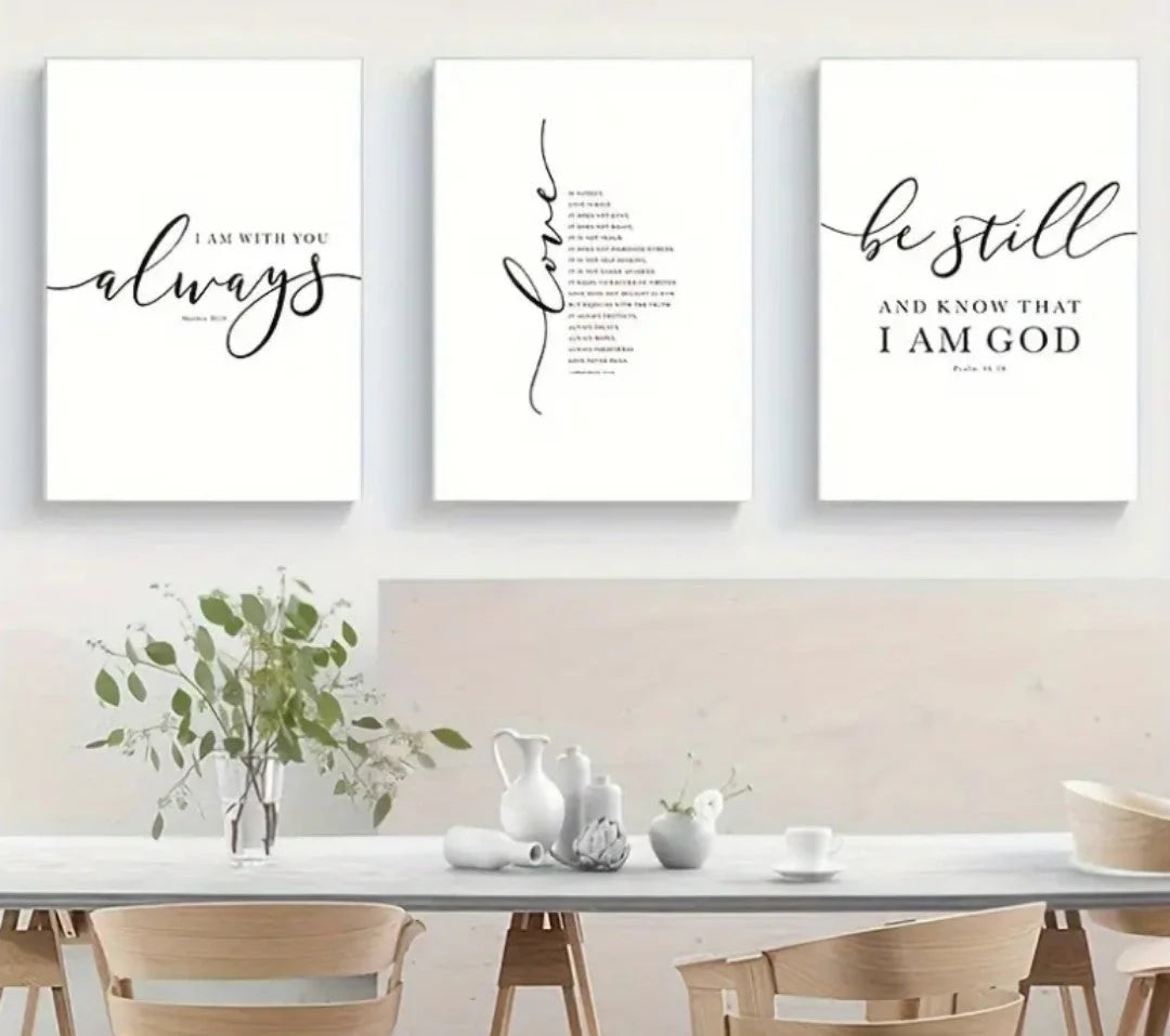 Christian Scripture Wall Art Canvas - 3 Piece Frameless Set