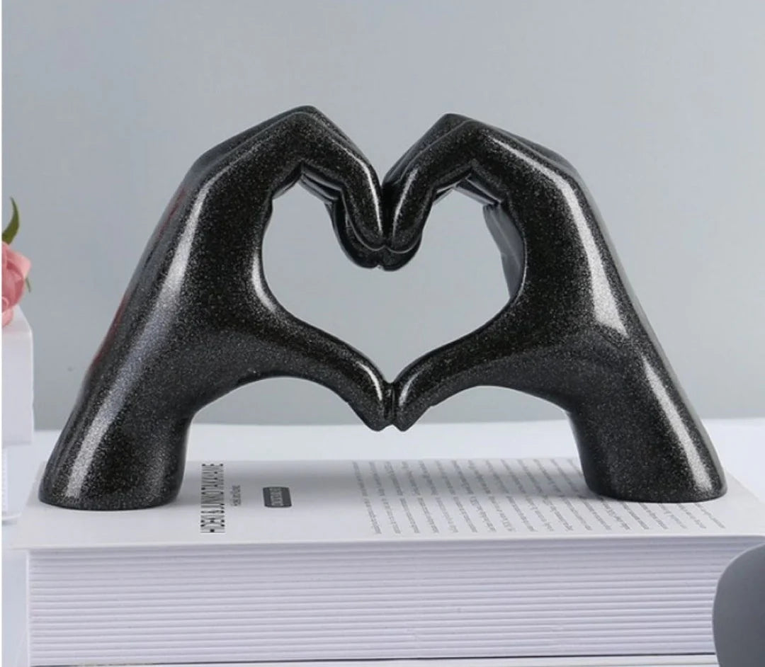 Nordic Love Heart Hands Sculpture - Black Resin Ornament 15x25cm