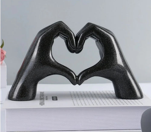 Nordic Love Heart Hands Sculpture - Black Resin Ornament 15x25cm