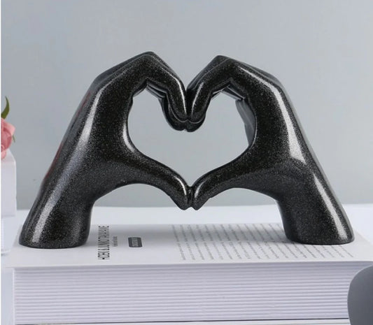 Nordic Love Heart Hands Sculpture - Black Resin Ornament 15x25cm