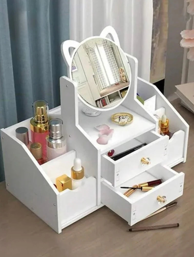 Mirror Decor Cosmetic Storage Box with Drawers